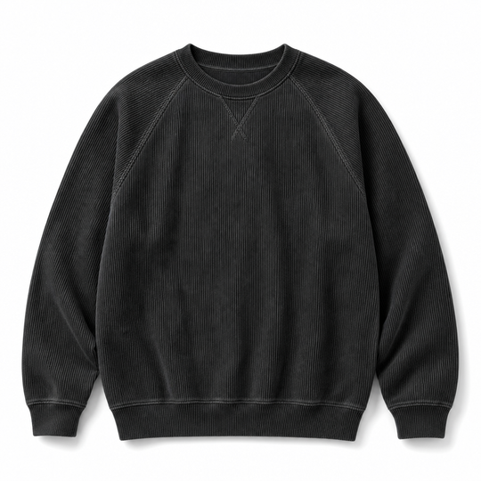 Pull à col rond en velours côtelé à manches longues pour hommes