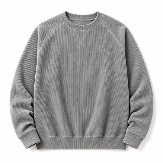 Pull à col rond en velours côtelé à manches longues pour hommes