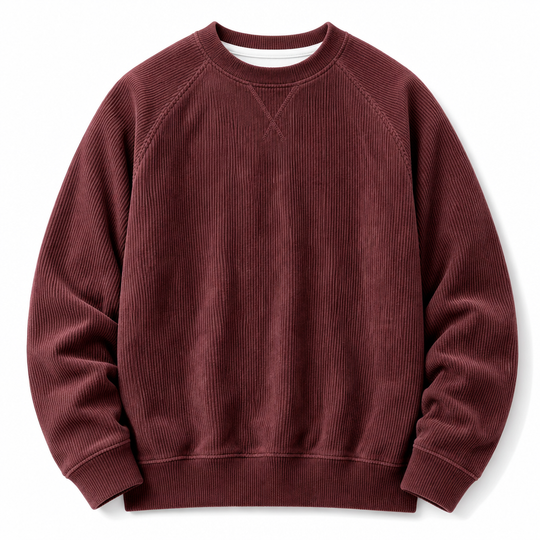 Pull à col rond en velours côtelé à manches longues pour hommes