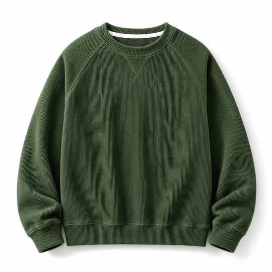 Pull à col rond en velours côtelé à manches longues pour hommes