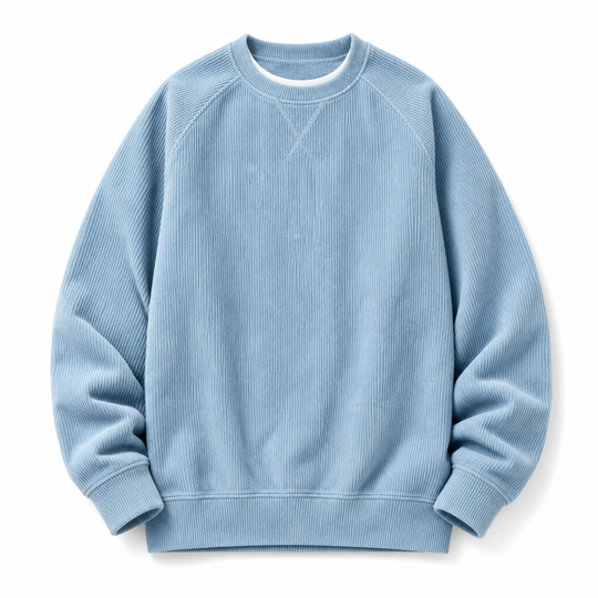 Pull à col rond en velours côtelé à manches longues pour hommes