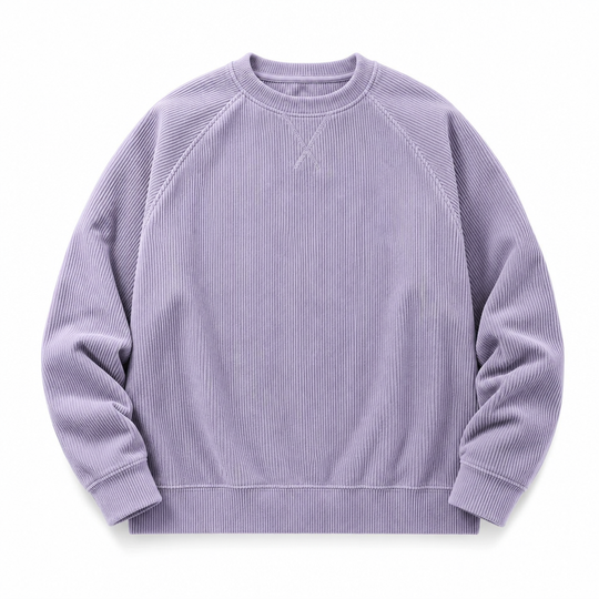 Pull à col rond en velours côtelé à manches longues pour hommes
