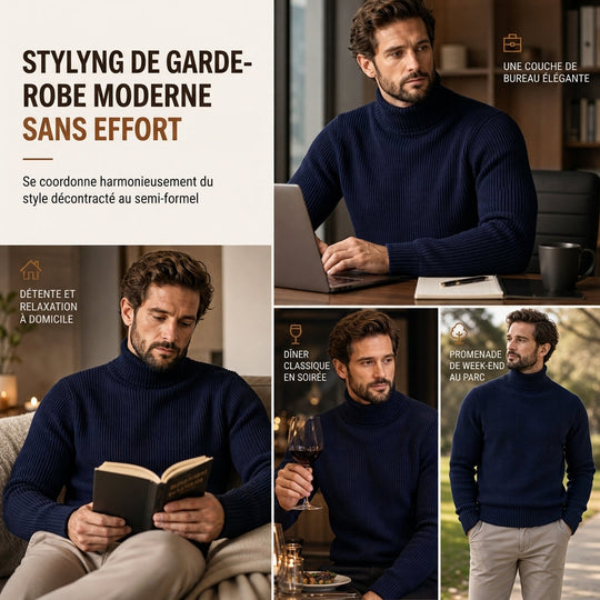 Pull col roulé en maille ajusté pour homme