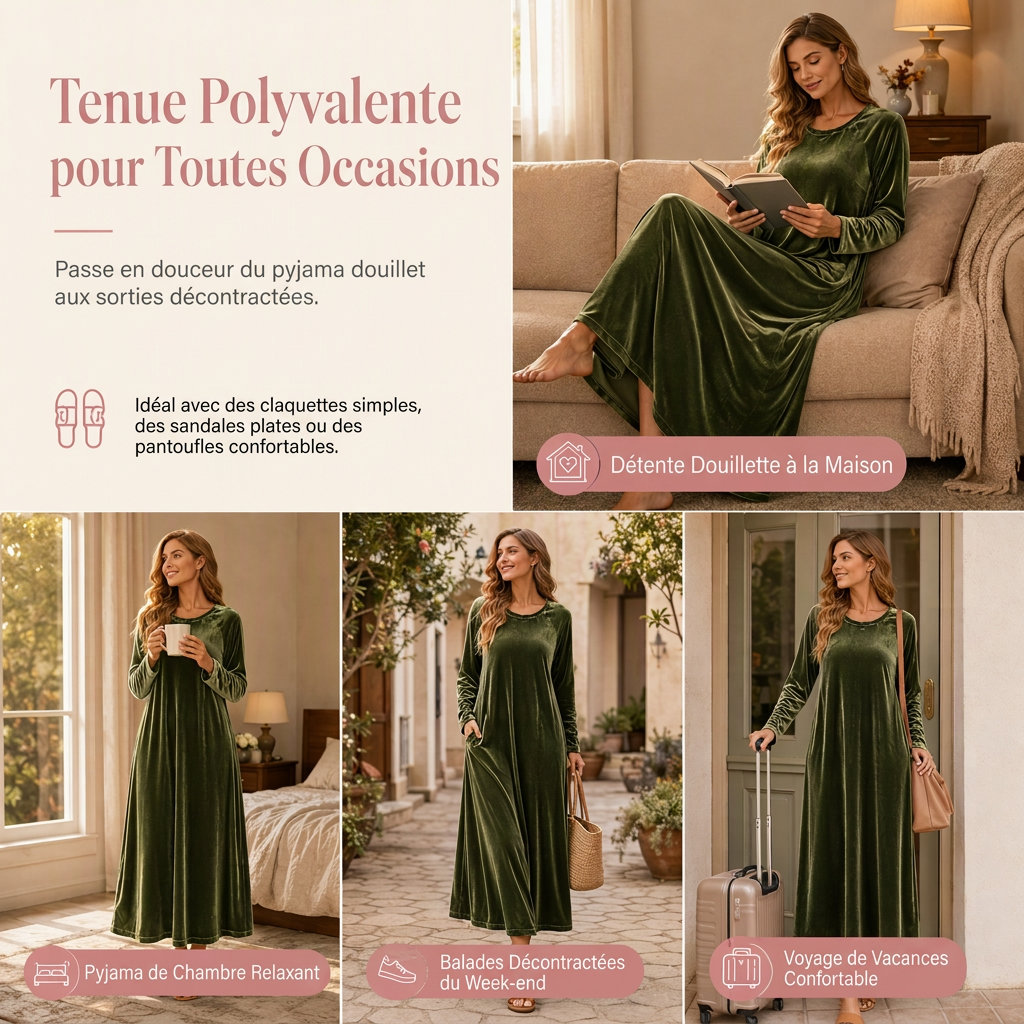 ✨ Robe décontractée en velours à col rond pour femme, avec poches : facile à porter au quotidien 👗