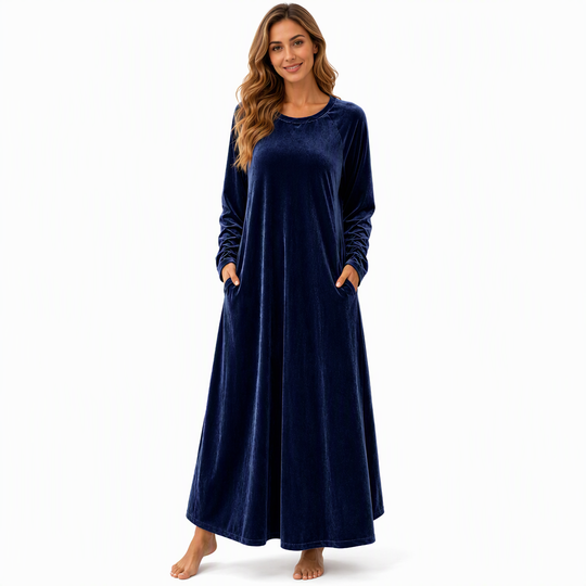 ✨ Robe décontractée en velours à col rond pour femme, avec poches : facile à porter au quotidien 👗