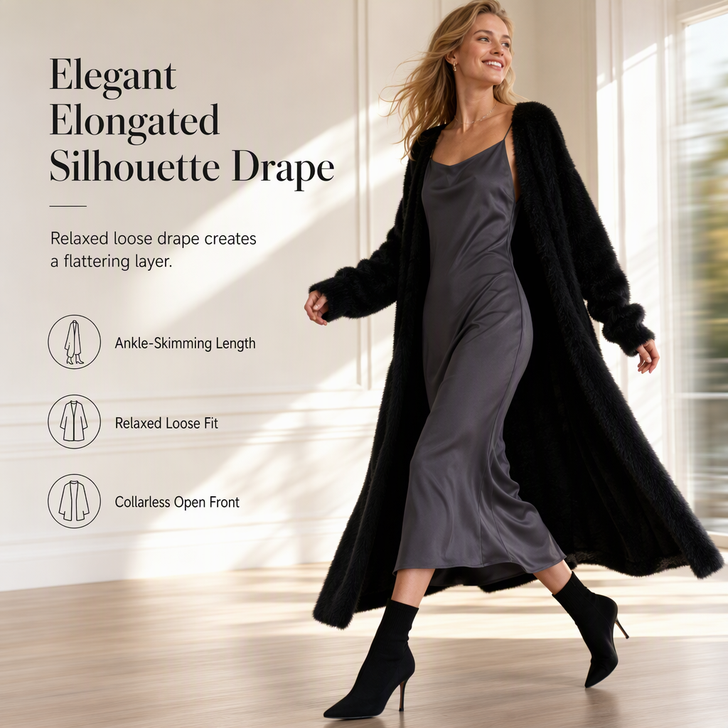 ☁️ Cloud-Like Softness, Relaxed Long-Line Warmth | Women's Faux Mink Fleece Long Cardigan Sweater Fluffy Oversized Knit Coat for Autumn and Winter