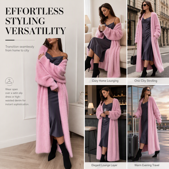 ☁️ Cloud-Like Softness, Relaxed Long-Line Warmth | Women's Faux Mink Fleece Long Cardigan Sweater Fluffy Oversized Knit Coat for Autumn and Winter