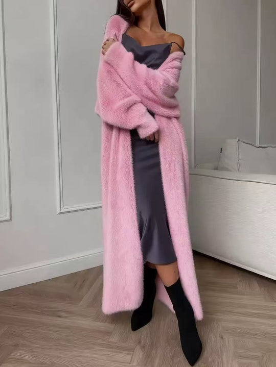 ☁️ Cloud-Like Softness, Relaxed Long-Line Warmth | Women's Faux Mink Fleece Long Cardigan Sweater Fluffy Oversized Knit Coat for Autumn and Winter