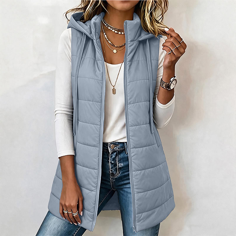 ✨ Gilet matelassé mi-long à capuche pour femme : facile à porter au quotidien 🧥