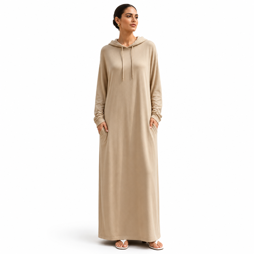 Robe à capuche décontractée unie pour femme