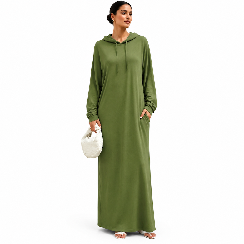 Robe à capuche décontractée unie pour femme