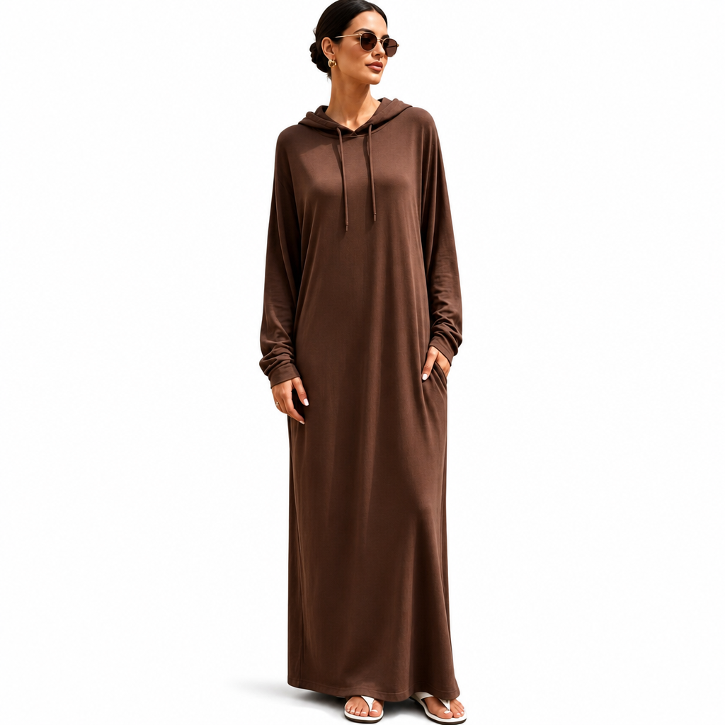 Robe à capuche décontractée unie pour femme