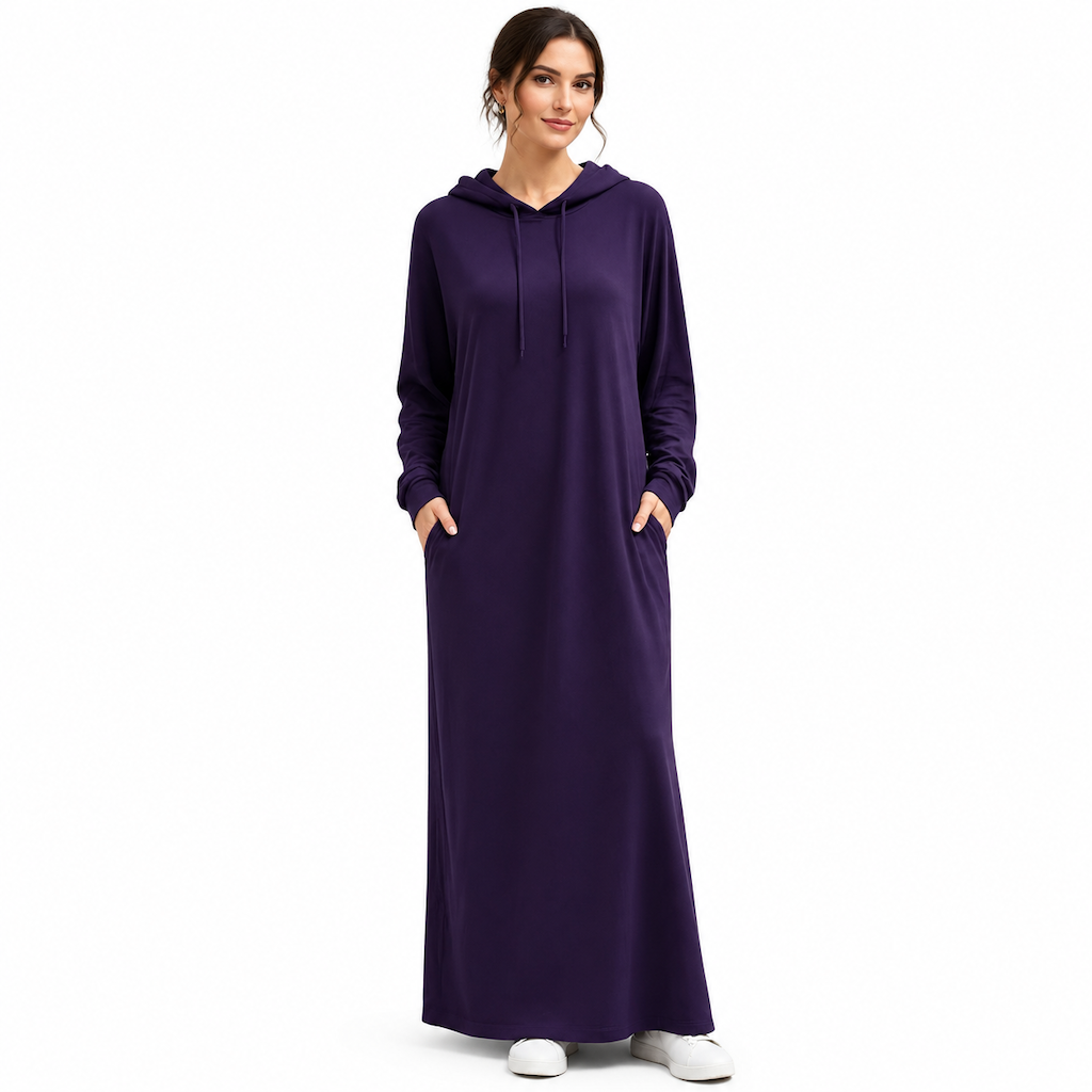 Robe à capuche décontractée unie pour femme