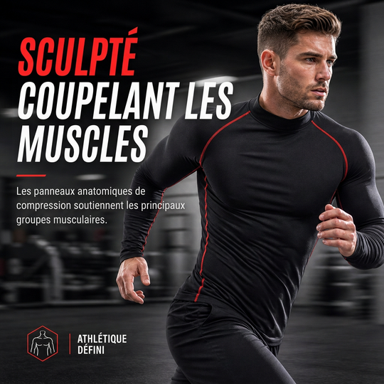 T-shirt à manches longues de compression doublé en tissu thermique d'hiver pour hommes, col haut, couche de base pour la course à pied et l'entraînement sportif