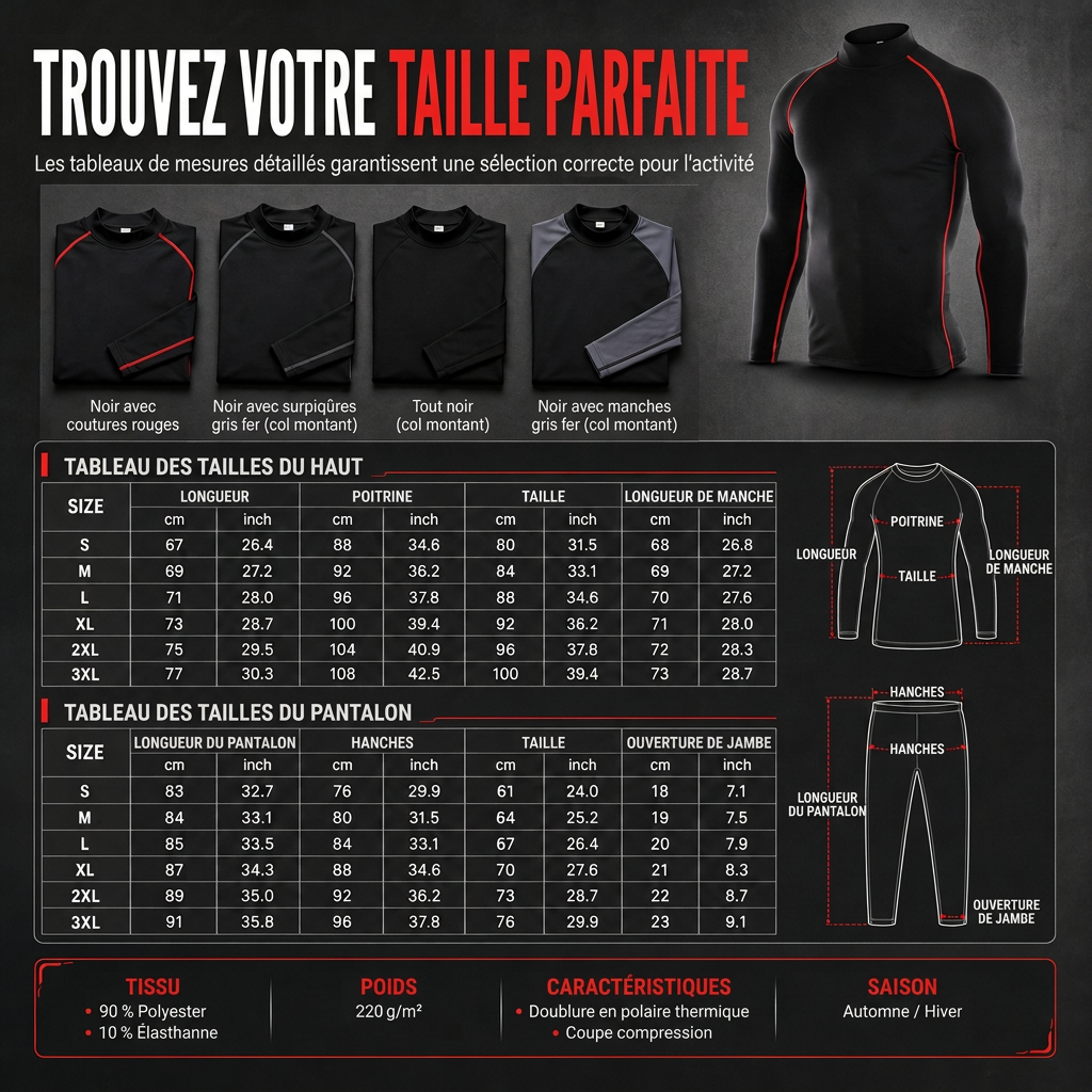 T-shirt à manches longues de compression doublé en tissu thermique d'hiver pour hommes, col haut, couche de base pour la course à pied et l'entraînement sportif