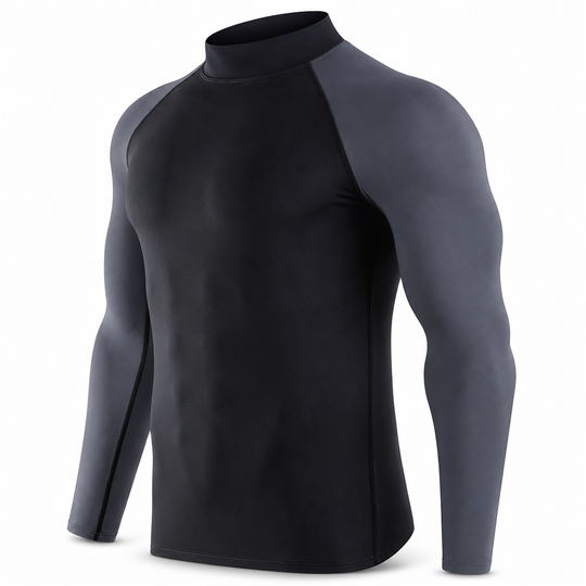 T-shirt à manches longues de compression doublé en tissu thermique d'hiver pour hommes, col haut, couche de base pour la course à pied et l'entraînement sportif