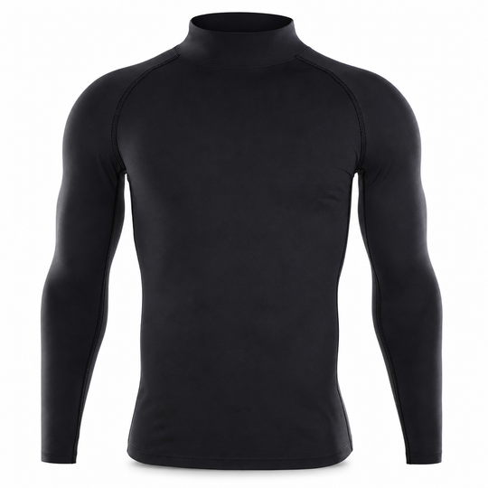 T-shirt à manches longues de compression doublé en tissu thermique d'hiver pour hommes, col haut, couche de base pour la course à pied et l'entraînement sportif