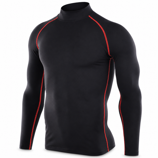 T-shirt à manches longues de compression doublé en tissu thermique d'hiver pour hommes, col haut, couche de base pour la course à pied et l'entraînement sportif