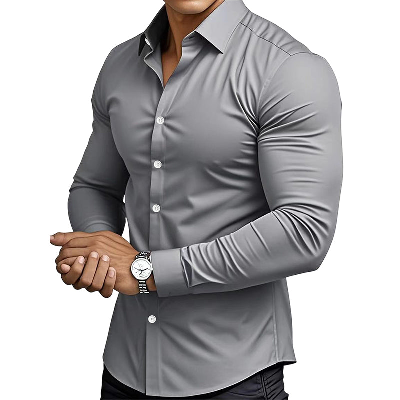 ✨ Men's Solid Long-Sleeve Button-Down Shirt — Soft, Breathable & Sharp 👔