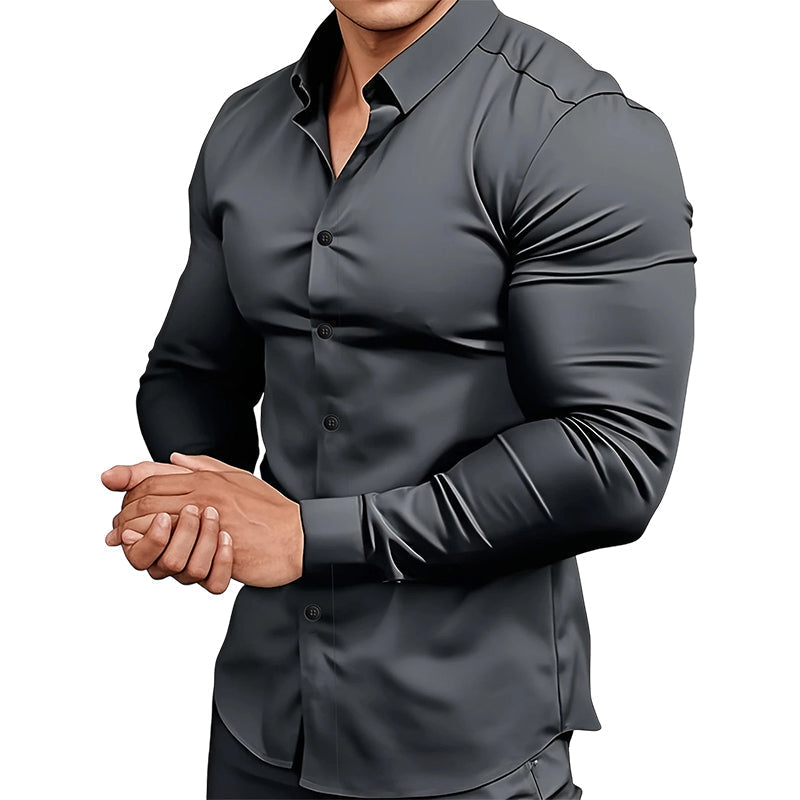 ✨ Men's Solid Long-Sleeve Button-Down Shirt — Soft, Breathable & Sharp 👔