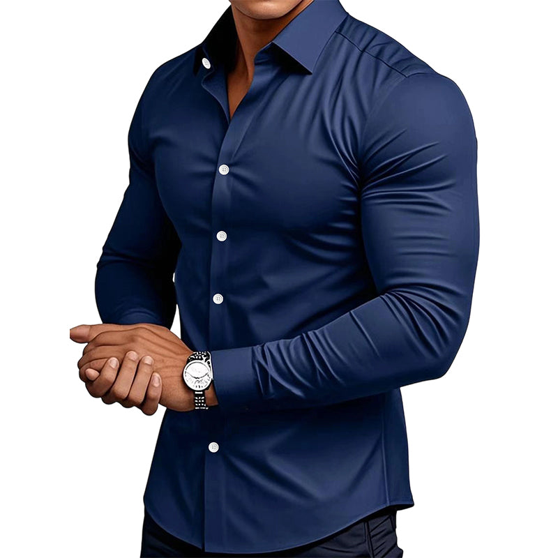 ✨ Men's Solid Long-Sleeve Button-Down Shirt — Soft, Breathable & Sharp 👔