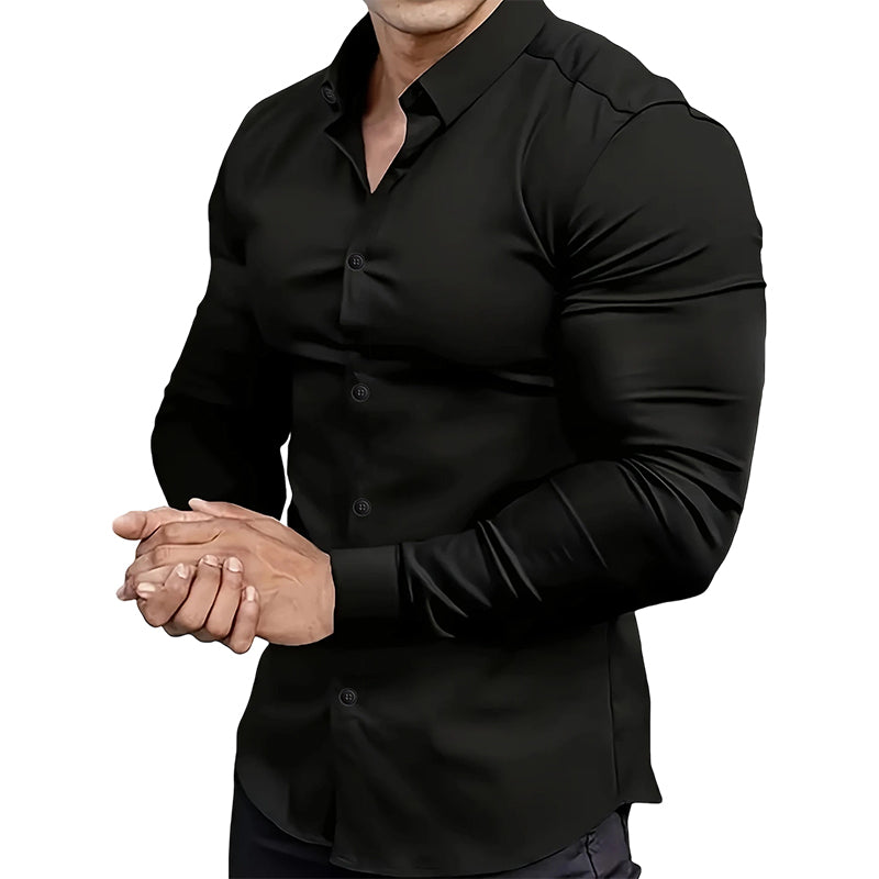 ✨ Men's Solid Long-Sleeve Button-Down Shirt — Soft, Breathable & Sharp 👔