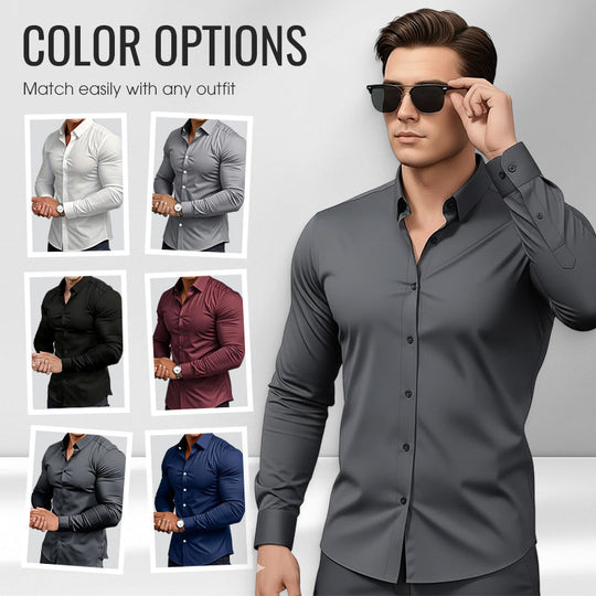 ✨ Men's Solid Long-Sleeve Button-Down Shirt — Soft, Breathable & Sharp 👔