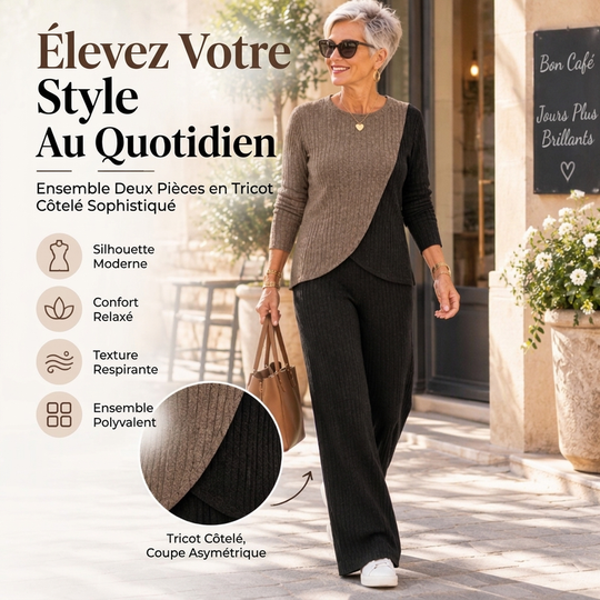 Ensemble 2 pièces en maille côtelée colorée et de détente pour femme
