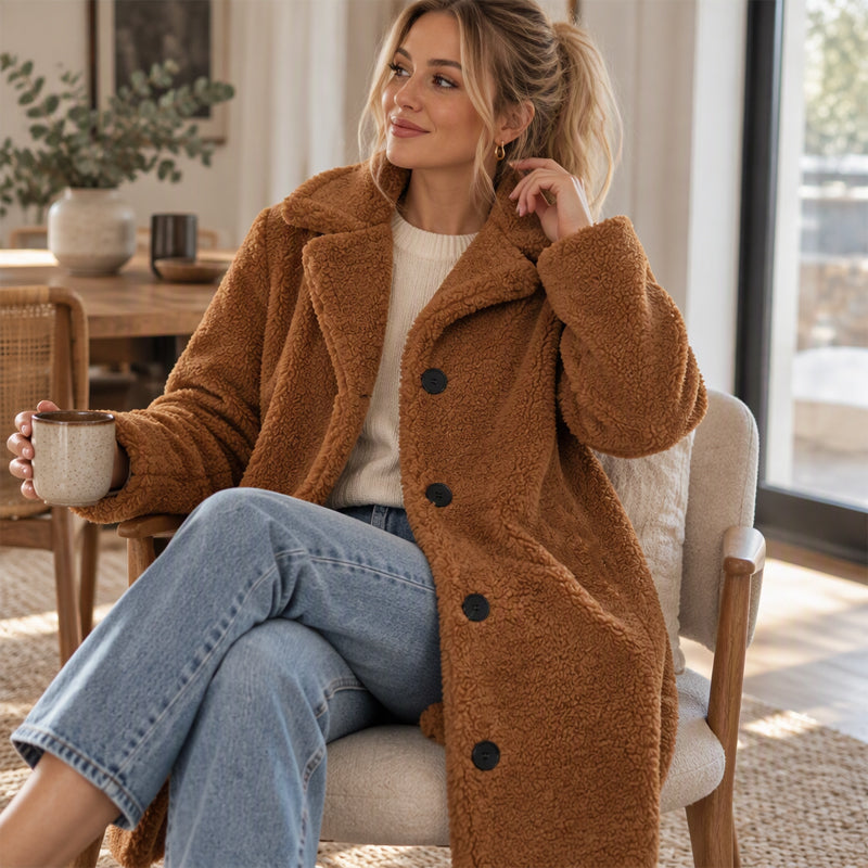 Women's Warm Plush Button-Down Lapel Coat