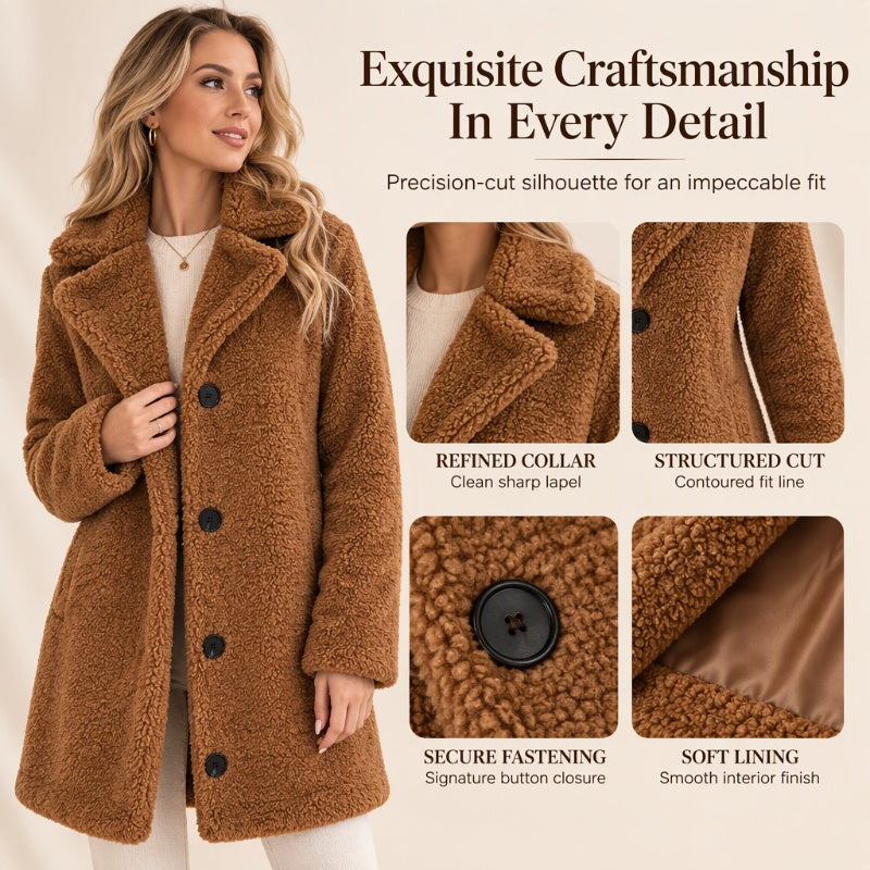 Women's Warm Plush Button-Down Lapel Coat