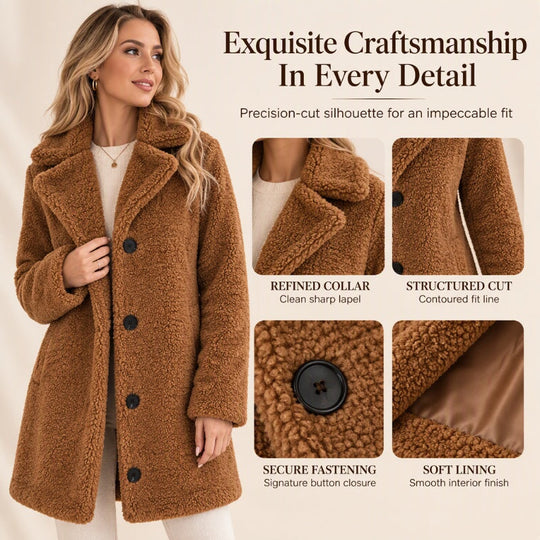 Women's Warm Plush Button-Down Lapel Coat