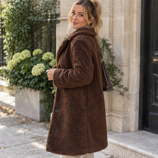 Women's Warm Plush Button-Down Lapel Coat