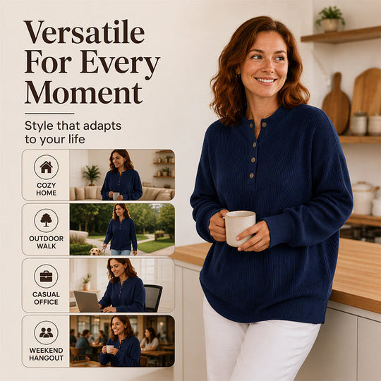 Women's Waffle Knit Henley Sweatshirt