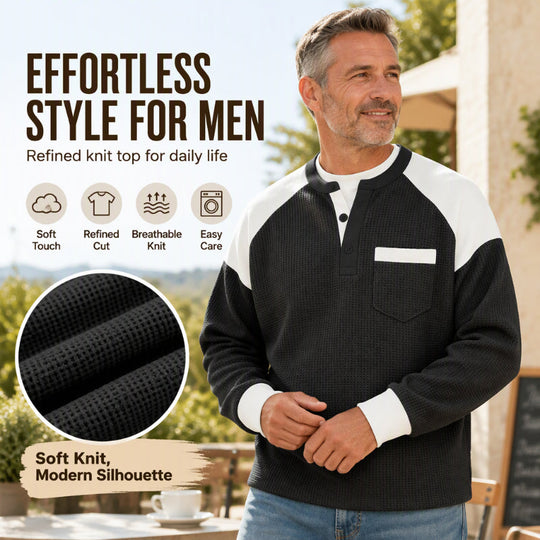 Men's Casual Color-Block Waffle Knit Henley Top