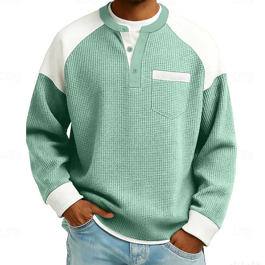Men's Casual Color-Block Waffle Knit Henley Top