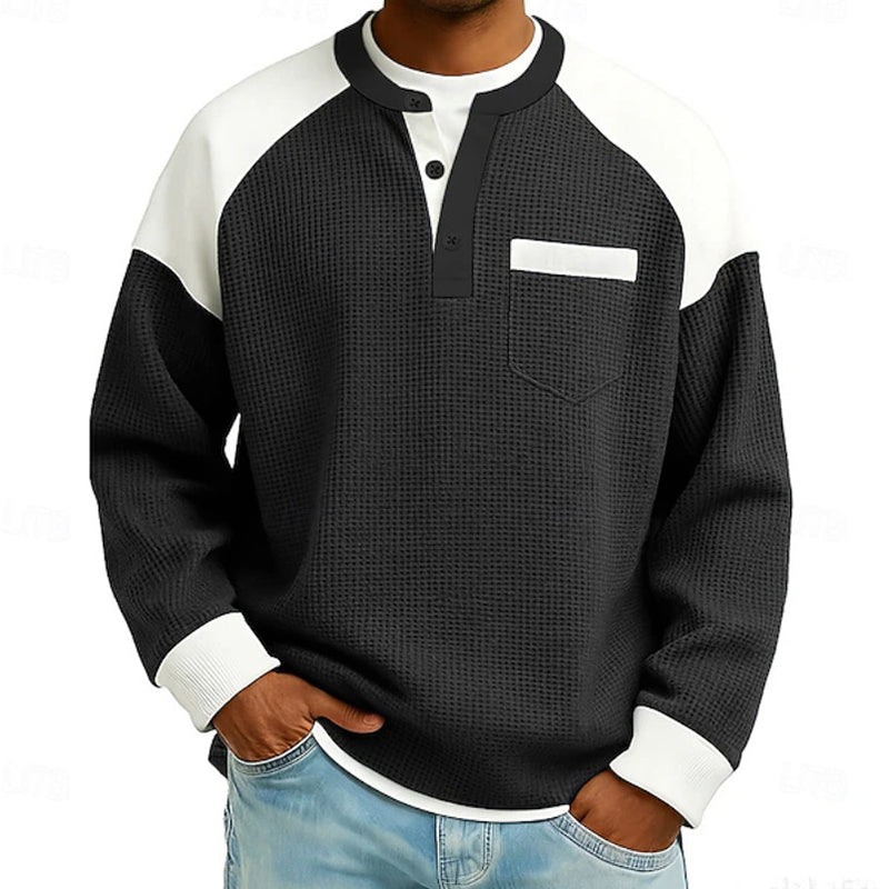 Men's Casual Color-Block Waffle Knit Henley Top