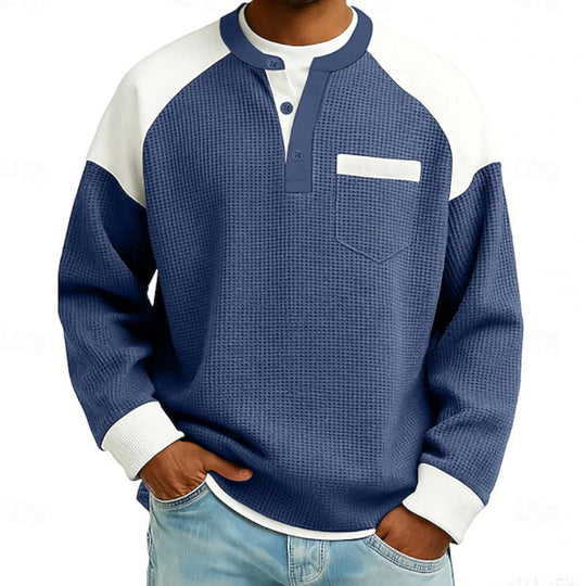 Men's Casual Color-Block Waffle Knit Henley Top