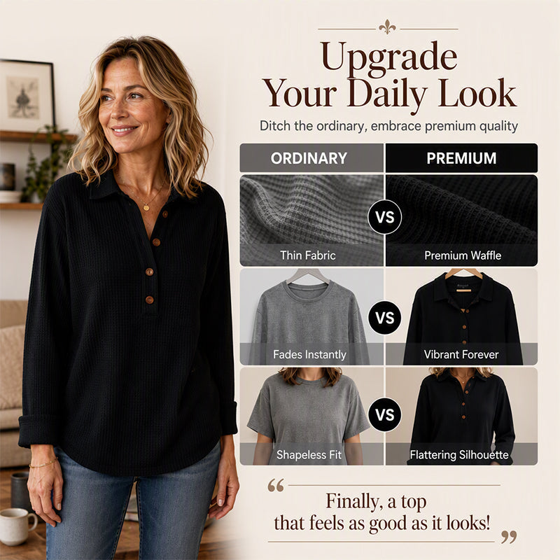 🌸Hot Sale 50% OFF💖Women's Waffle Knit Long Sleeve Henley Top