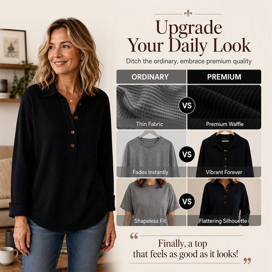 🌸Hot Sale 50% OFF💖Women's Waffle Knit Long Sleeve Henley Top