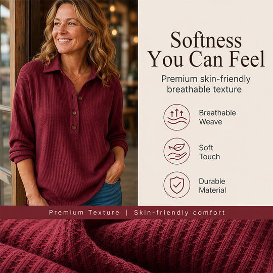 🌸Hot Sale 50% OFF💖Women's Waffle Knit Long Sleeve Henley Top