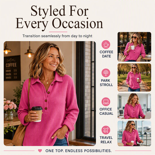 🌸Hot Sale 50% OFF💖Women's Waffle Knit Long Sleeve Henley Top