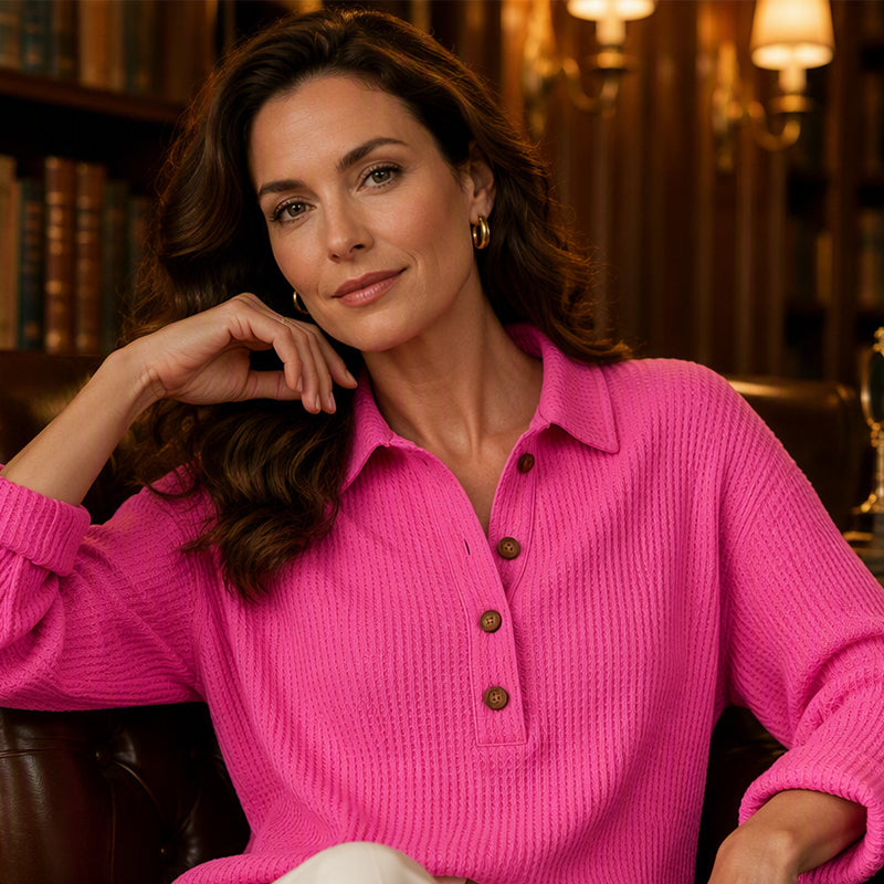 🌸Hot Sale 50% OFF💖Women's Waffle Knit Long Sleeve Henley Top