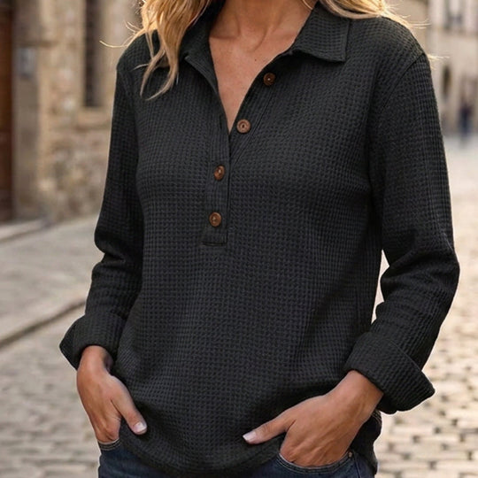 🌸Hot Sale 50% OFF💖Women's Waffle Knit Long Sleeve Henley Top
