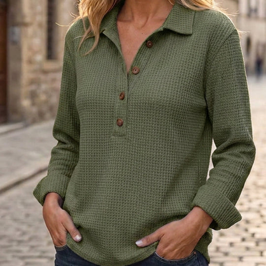 🌸Hot Sale 50% OFF💖Women's Waffle Knit Long Sleeve Henley Top