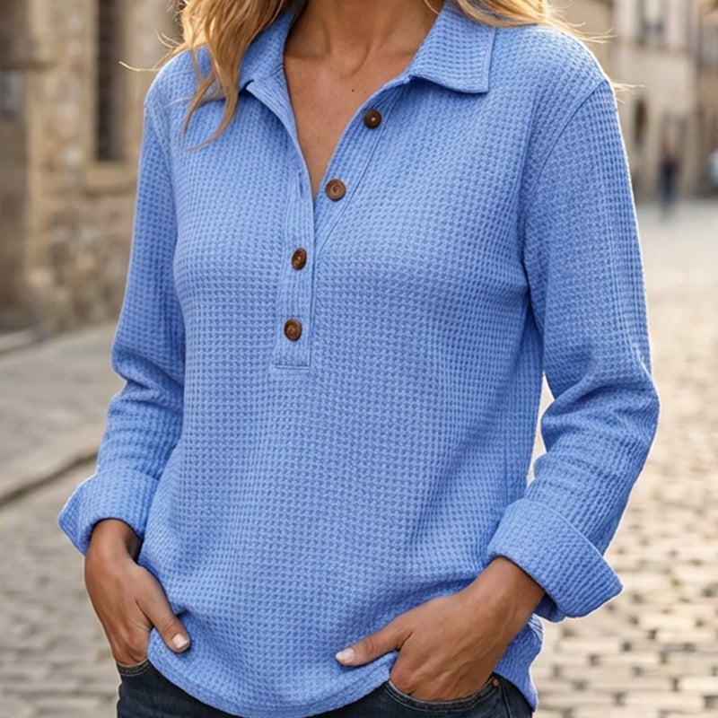 🌸Hot Sale 50% OFF💖Women's Waffle Knit Long Sleeve Henley Top