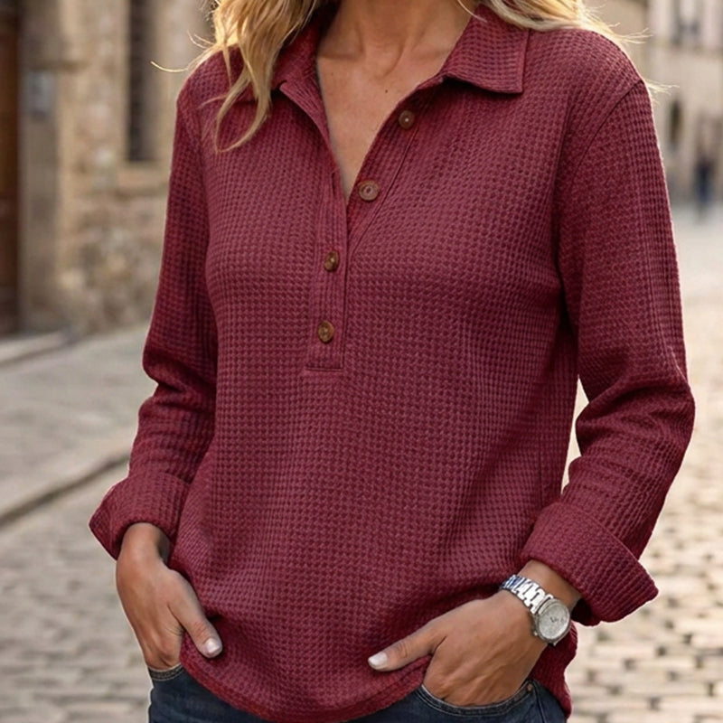 🌸Hot Sale 50% OFF💖Women's Waffle Knit Long Sleeve Henley Top
