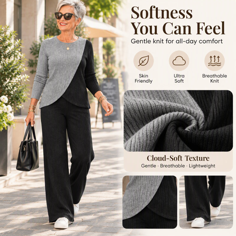 Women's Casual Color Block Ribbed Knit 2-Piece Set