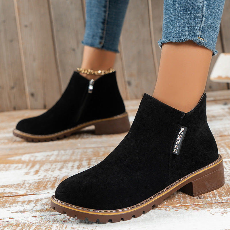 👢 Easy Zip-On Wear, Steady Low-Heel Stride | Women's Side Zipper Low Heel Ankle Boots