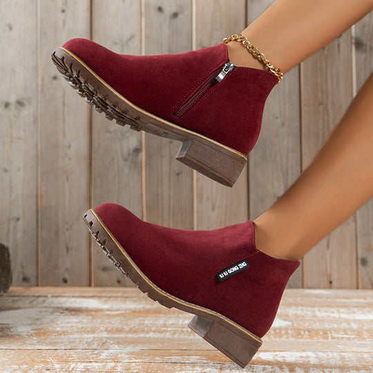 👢 Easy Zip-On Wear, Steady Low-Heel Stride | Women's Side Zipper Low Heel Ankle Boots
