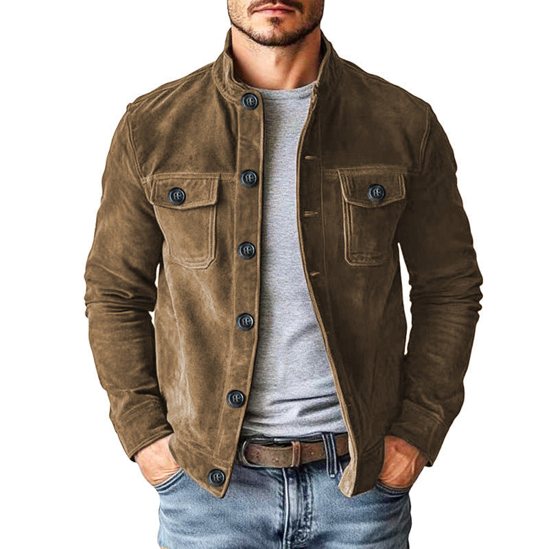 🧥 Retro Ribbed Texture, Structured Collar Detail | Men's Vintage-Style Corduroy Stand Collar Jacket